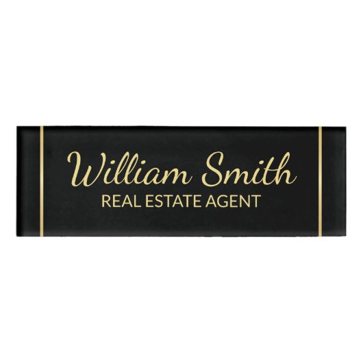 黒と金ゴールドのプロフェッショナル パーソナライズされた 名札 (正面)