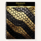 黒と金ゴールドのヘビの肌の印象的なパターン ノートブック (正面)