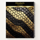 黒と金ゴールドのヘビの肌の印象的なパターン ノートブック (裏面)