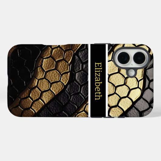 黒と金ゴールドのヘビの肌の印象的なパターン Case-Mate iPhoneケース (裏面 (横))