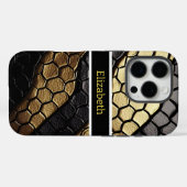 黒と金ゴールドのヘビの肌の印象的なパターン Case-Mate iPhoneケース (裏面 (横))