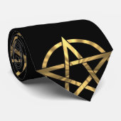 黒と金ゴールドのペンタグラム ネクタイ (ロール)