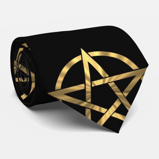 黒と金ゴールドのペンタグラム ネクタイ (ロール)