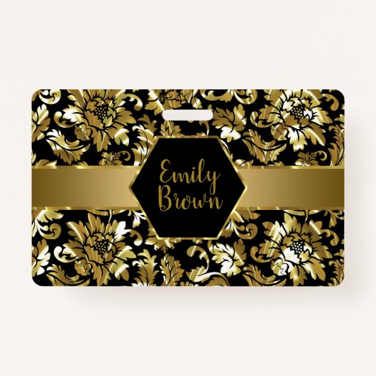 黒と金ゴールドのマスクのパターン バッジ (正面)