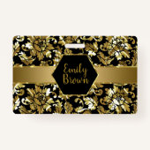 黒と金ゴールドのマスクのパターン バッジ (裏面)