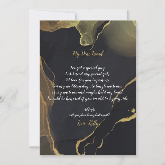 黒と金ゴールドのマーブリーは私の花嫁の招待状である 招待状 (正面)