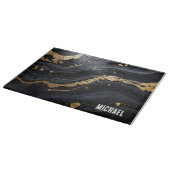 黒と金ゴールドのマーブルテクスチパーソナライズされたャ カッティングボード (角)