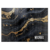 黒と金ゴールドのマーブルテクスチパーソナライズされたャ カッティングボード (正面)