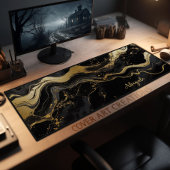 黒と金ゴールドのマーブルテクスチパーソナライズされたャ デスクマット