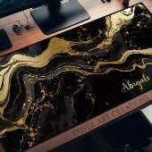 黒と金ゴールドのマーブルテクスチパーソナライズされたャ デスクマット