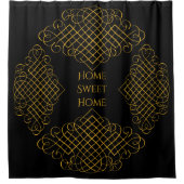 黒と金ゴールドのメッセージカスタム付き シャワーカーテン (正面)