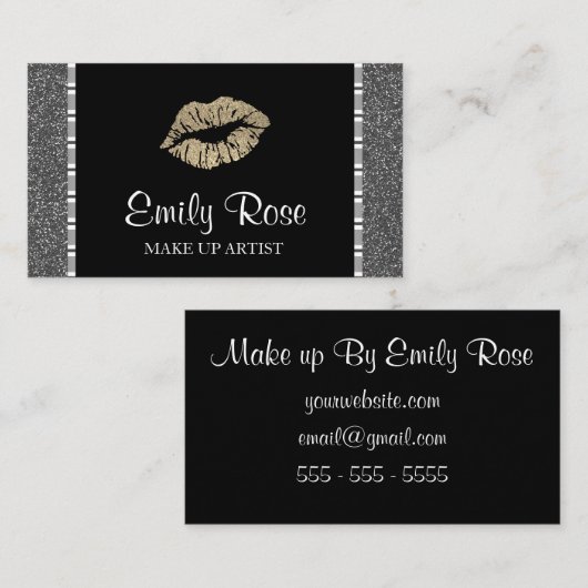黒と金ゴールドのモダングリッター口紅が補完される 名刺 (正面/裏面)