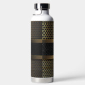 黒と金ゴールドのモダンルッストライプのクパターン ウォーターボトル (右面)