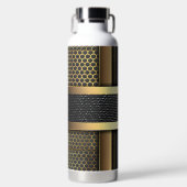 黒と金ゴールドのモダンルッストライプのクパターン ウォーターボトル (正面)