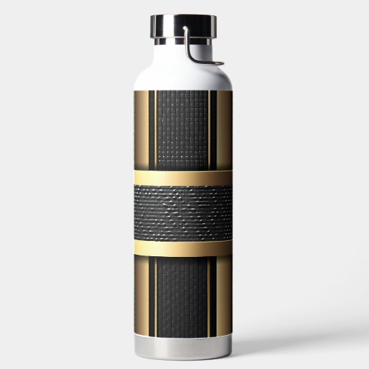 黒と金ゴールドのモダンルッストライプのクパターン ウォーターボトル (左面)