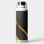 黒と金ゴールドのモダンルッストライプのクパターン ウォーターボトル (背面)