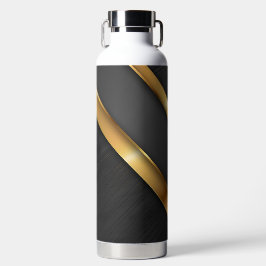 黒と金ゴールドのモダンルッストライプのクパターン ウォーターボトル