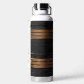 黒と金ゴールドのモダンルッストライプのクパターン ウォーターボトル (背面)