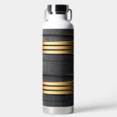 黒と金ゴールドのモダンルッストライプのクパターン ウォーターボトル (正面)