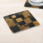 黒と金ゴールドのモダン長方形 スクエアペーパーコースター (アングル)