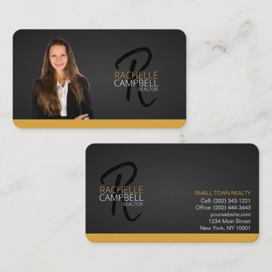 黒と金ゴールドのモノグラ実在ムエステート名刺 名刺 (正面/裏面)