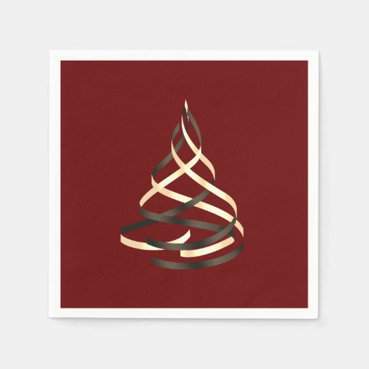 黒と金ゴールドのリボンクリスマスツリー スタンダードカクテルナプキン (正面)