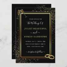 黒と金ゴールドのリングや輪結婚式招待状