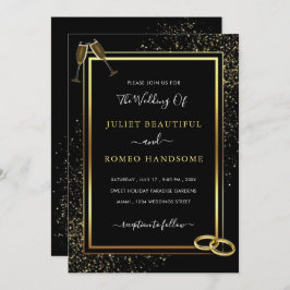 黒と金ゴールドのリングや輪結婚式招待状