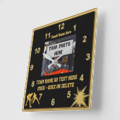 黒と金ゴールドのレスリングクロックあなたの写真、文字 スクエア壁時計 (傾斜)