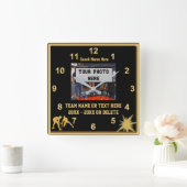 黒と金ゴールドのレスリングクロックあなたの写真、文字 スクエア壁時計 (ホーム)