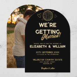 黒と金ゴールドのレトロDisco Groovy結婚の写真 招待状