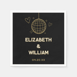 黒と金ゴールドのレトロDisco Groovy 70s 結婚の スタンダードカクテルナプキン