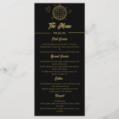 黒と金ゴールドのレトロGroovy Disco 70s 結婚の メニュー (正面)