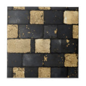 黒と金ゴールドのレンガのパターン タイル (正面)