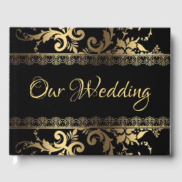 黒と金ゴールドのレースと渦巻き ゲストブック