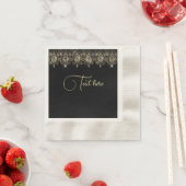 黒と金ゴールドのレースのスパーエレガントクルナプキン 縁ありカクテルナプキン (インサイチュ)