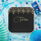 黒と金ゴールドのレースの輝エレガントく外観 ペーパープレート (パーティー)