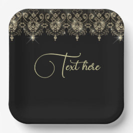 黒と金ゴールドのレースの輝エレガントく外観 ペーパープレート