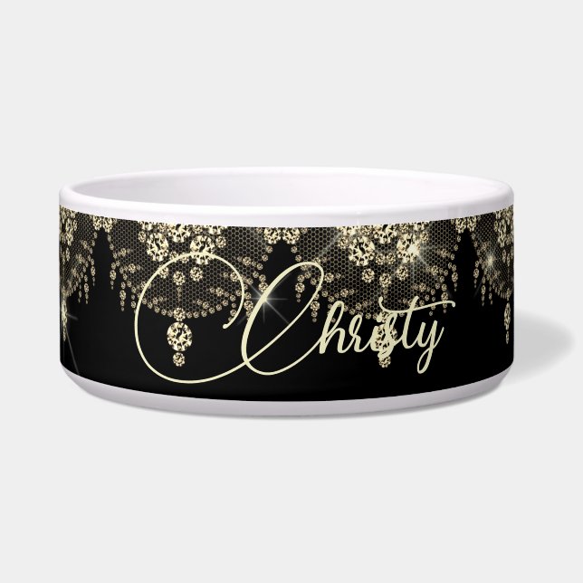 黒と金ゴールドのレースエレガントのスパークルマグ ボウル (正面)
