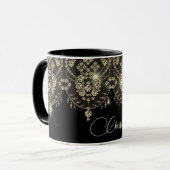 黒と金ゴールドのレースエレガントのスパークルマグ マグカップ (正面左)