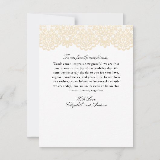 黒と金ゴールドのレースエレガントスクリプ結婚ト サンキューカード (正面)