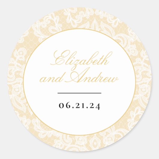 黒と金ゴールドのレースエレガントスクリプ結婚ト ラウンドシール (正面)