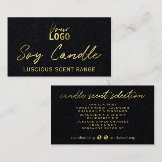 黒と金ゴールドのロウソク臭リストカード 名刺 (正面/裏面)