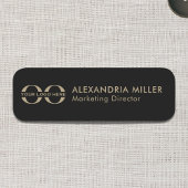 黒と金ゴールドのロゴ名タグのモダンタイポグラフィ 名札