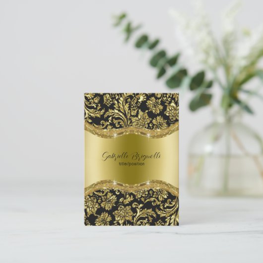 黒と金ゴールドのヴィンテージのダマスク5名刺 名刺 (スタンド正面)