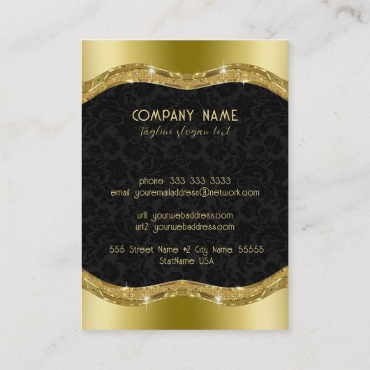 黒と金ゴールドのヴィンテージのダマスク5名刺 名刺 (裏面)