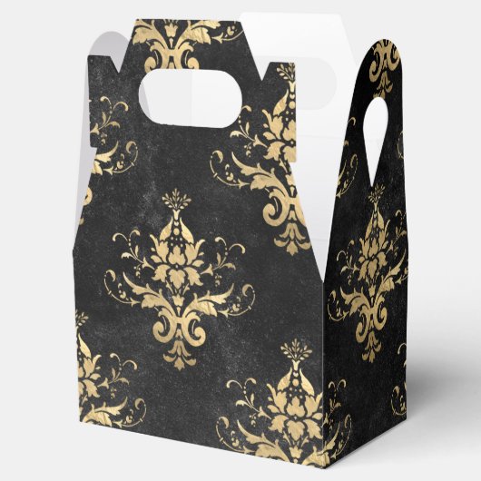 黒と金ゴールドのヴィンテージダマスクパターン フェイバーボックス (オープン)