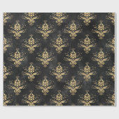 黒と金ゴールドのヴィンテージダマスクパターン ラッピングペーパー (フラット)