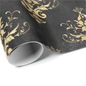黒と金ゴールドのヴィンテージダマスクパターン ラッピングペーパー (ロールコーナー)