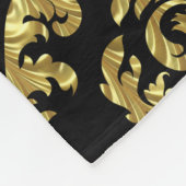 黒と金ゴールドのヴィンテージフローラマスク フリースブランケット (角)